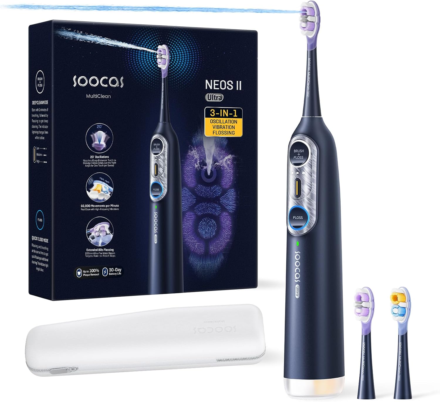 Soocas NEOS II Ultra Electric Toothbrush with Water Flosser, Midnight…