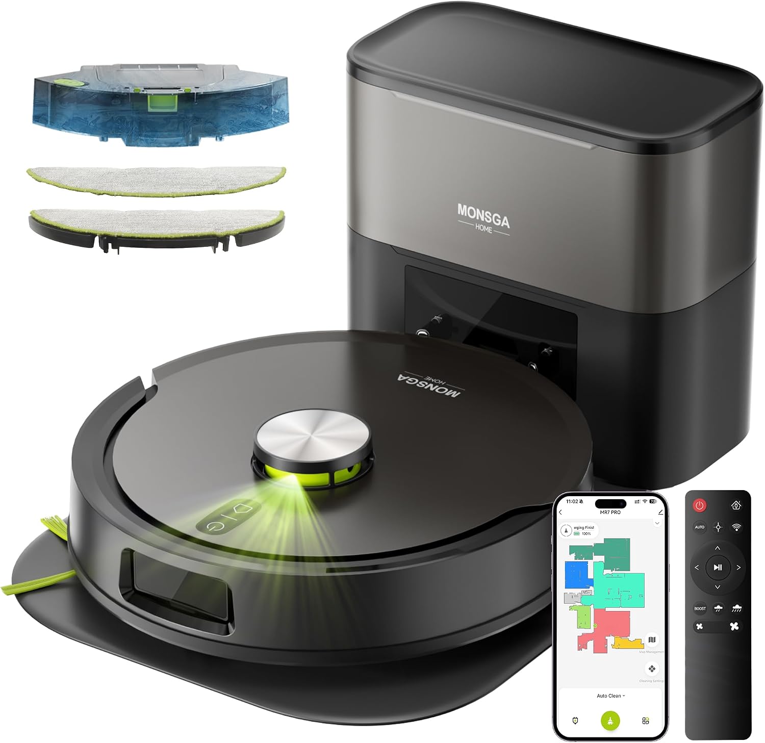 MONSGA Robot Vacuum and Mop, 90 Days Self-Emptying with 10000Pa Suction