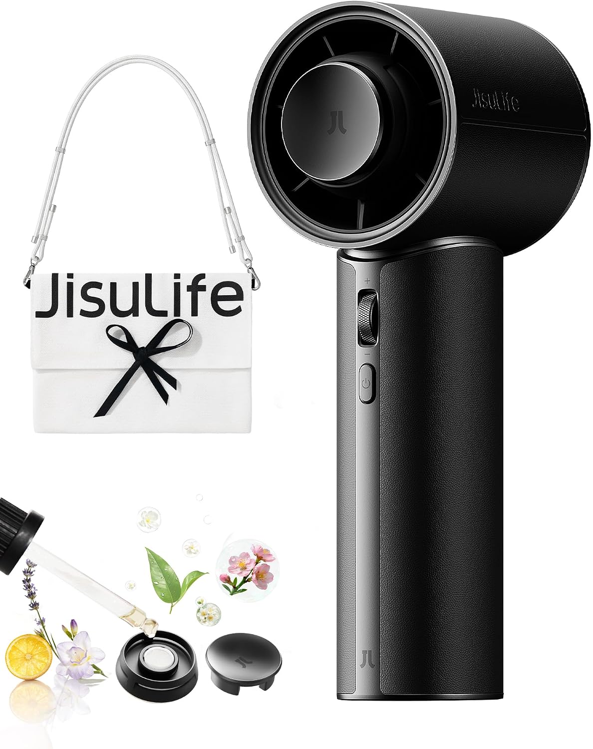 JISULIFE AromaCool Fan with 30H Battery, PU Leather, Aroma Diffuser