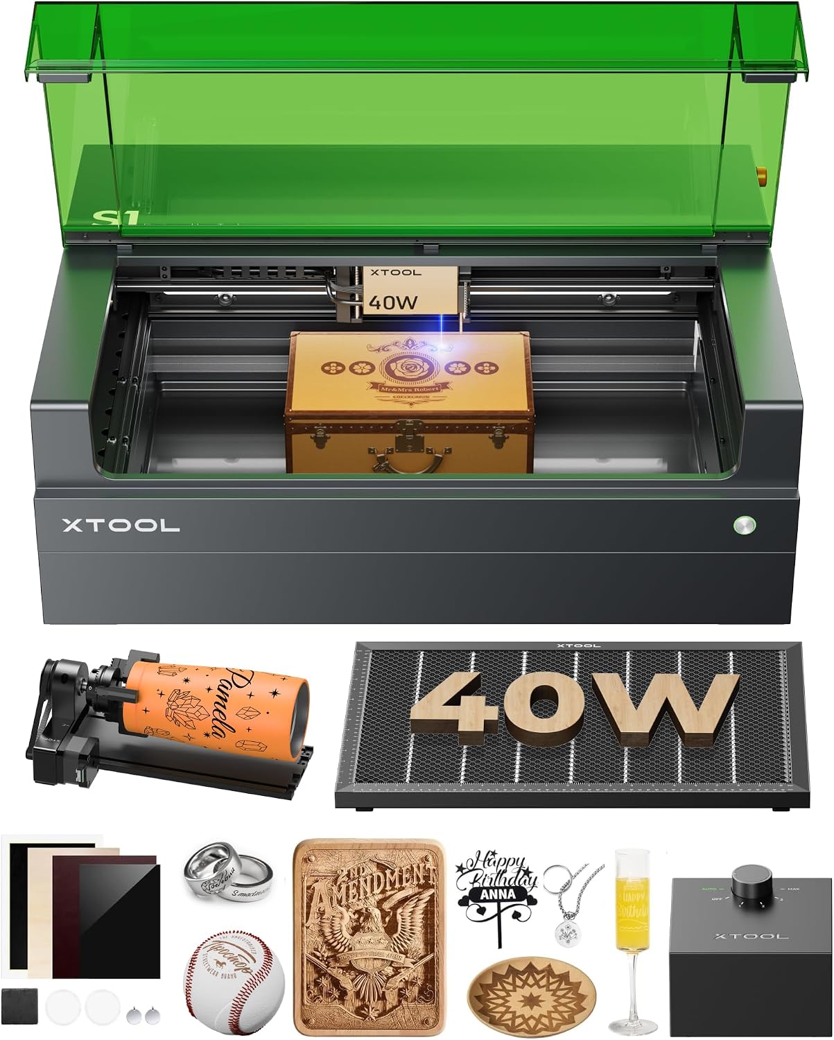 xTool S1 40W Laser Cutter and Laser Engraver for Tumblers, 23.93" x…